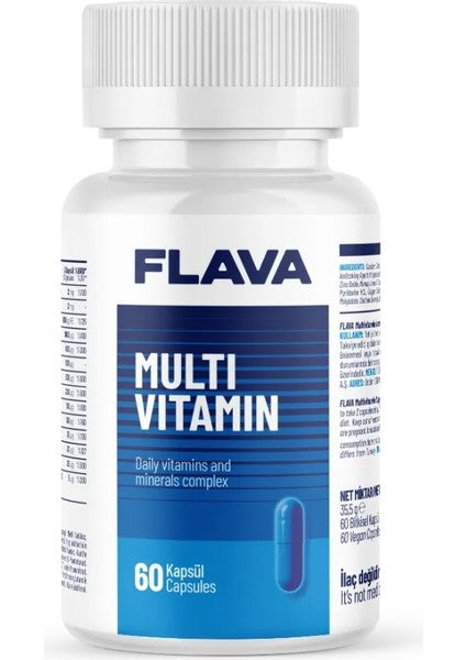Flava Daily Multivitamin Supplement 60 Capsules for Energy, Immunity, Bone Health