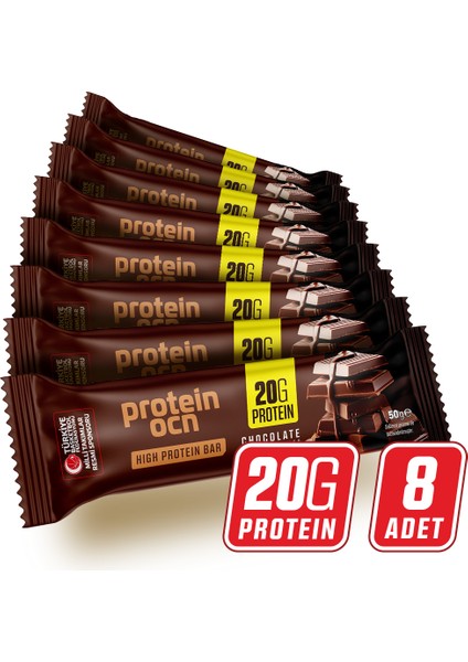 Proteinocean Chocolate Flavored Protein Bar, High Protein Low Sugar, 8-Pack 50g