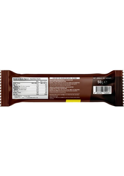Proteinocean Chocolate Flavored Protein Bar, High Protein Low Sugar, 8-Pack 50g