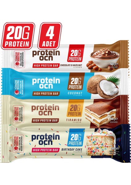 Proteinocean Mixed Box High Protein Bars - 50g x 4, Low Sugar Whey