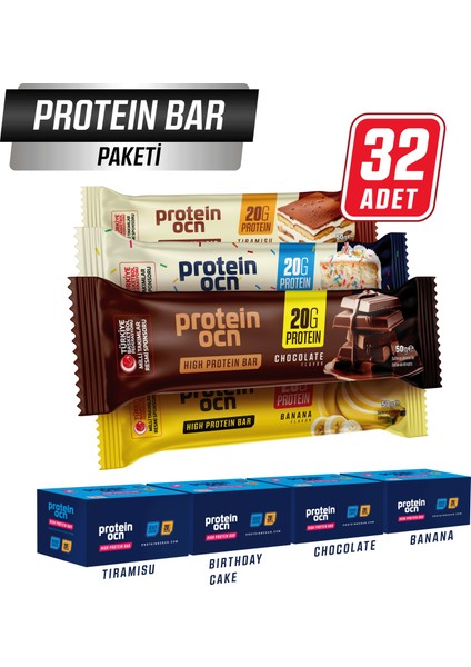 Proteinocean 32-Pack High-Protein Low-Sugar Whey Protein Bars - Mixed Flavors