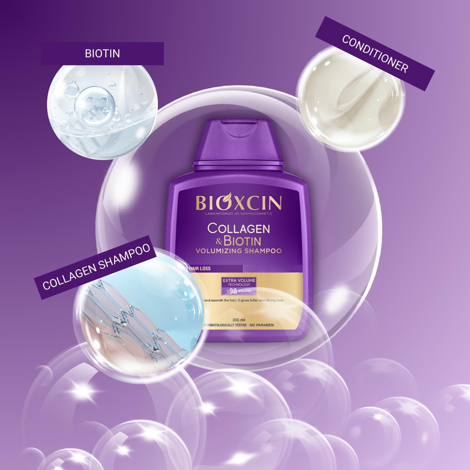 شامبو بيوكسين بالكولاجين والبيوتين لزيادة كثافة الشعر الرقيق والحساس 300 مل | يعزز الامتلاء والقوة