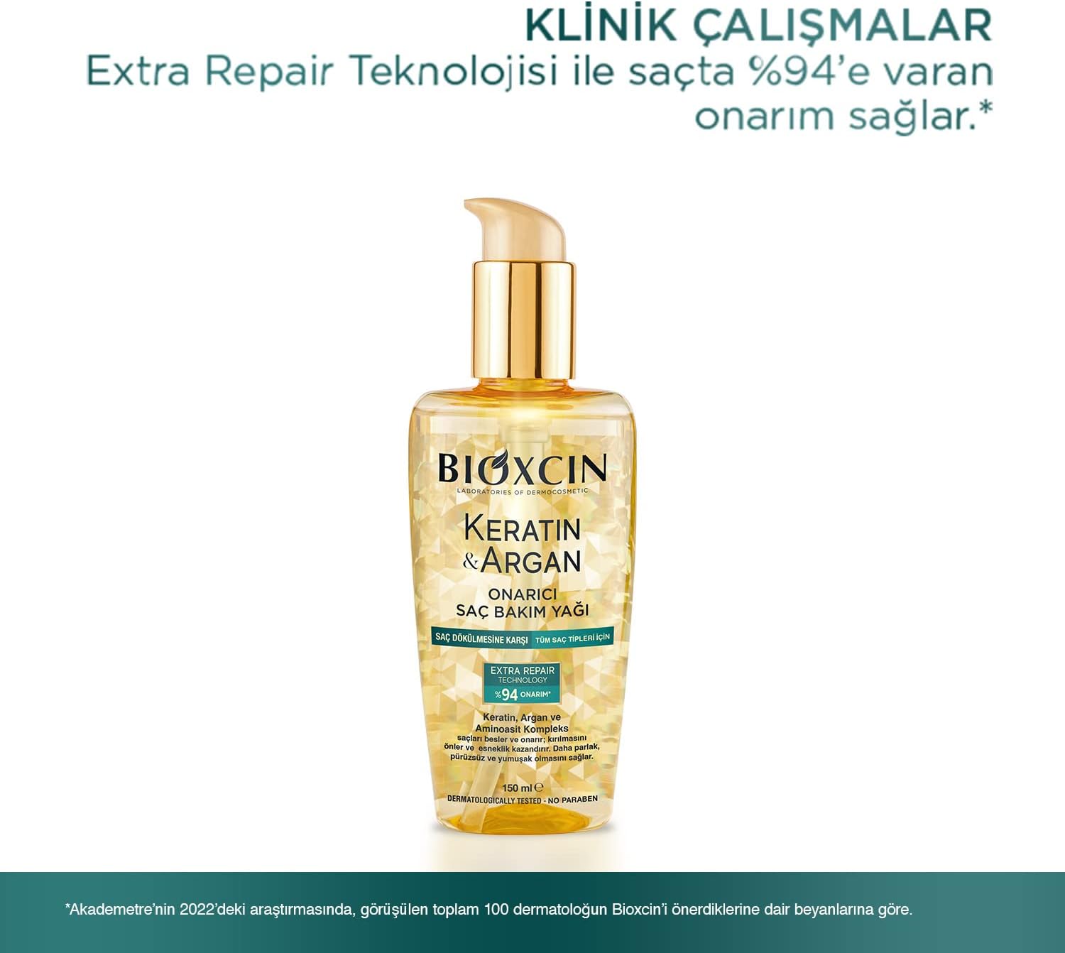 Bioxcin Keratin Argan Repair Hair Oil 150ml for Damaged, Dull Hair