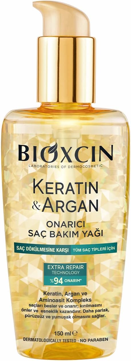 Bioxcin Keratin Argan Repair Hair Oil 150ml for Damaged, Dull Hair