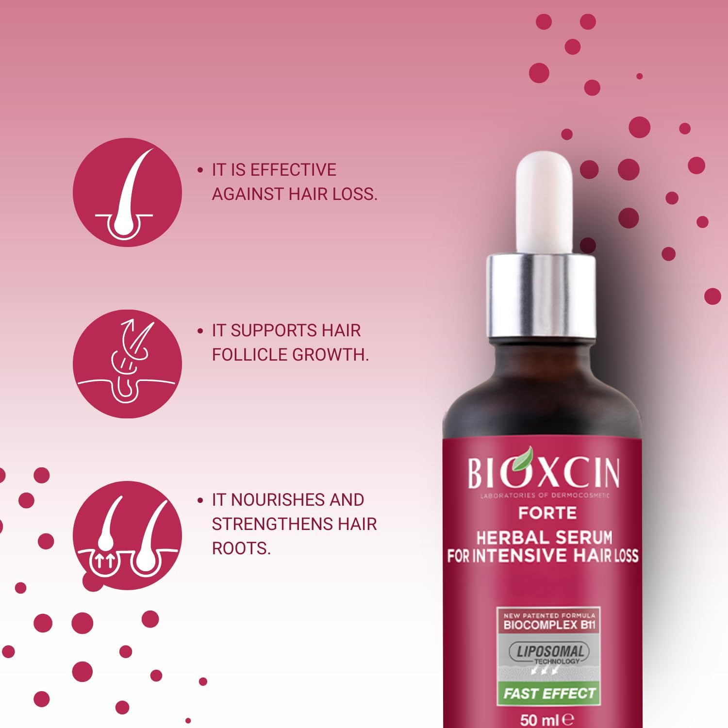 Bioxcin Forte Anti-Hair Loss Serum 3x50ml - Herbal Scalp Strengthening Treatment