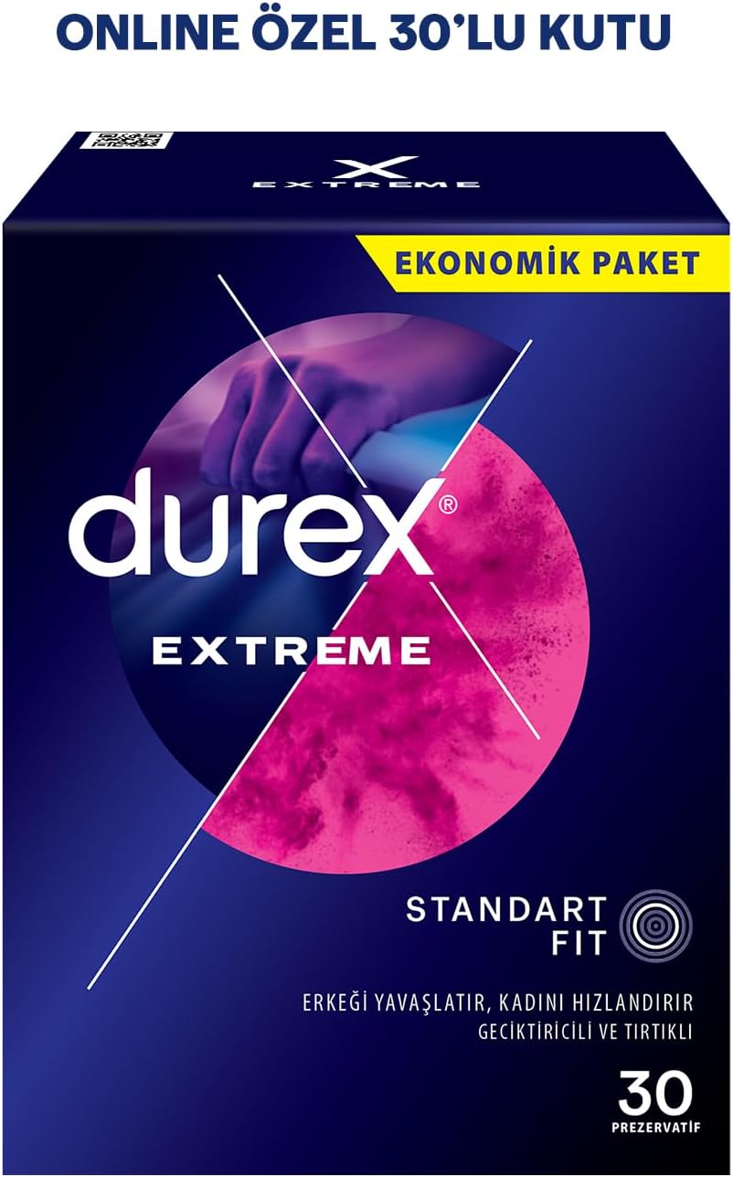 Durex Extreme Ribbed & Dotted Delay Condoms, 30-Count, Enhanced Pleasure