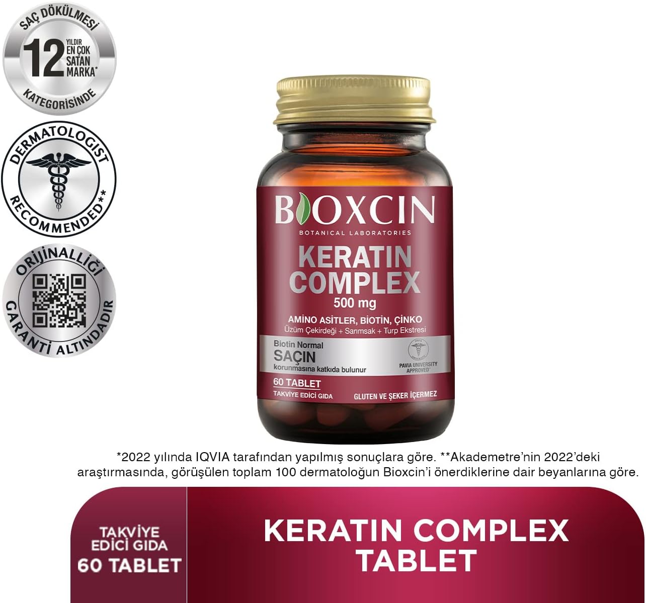 Bioxcin Forte Keratin Complex 500mg Hair Growth Supplement 60 Tablets Biotin Zinc