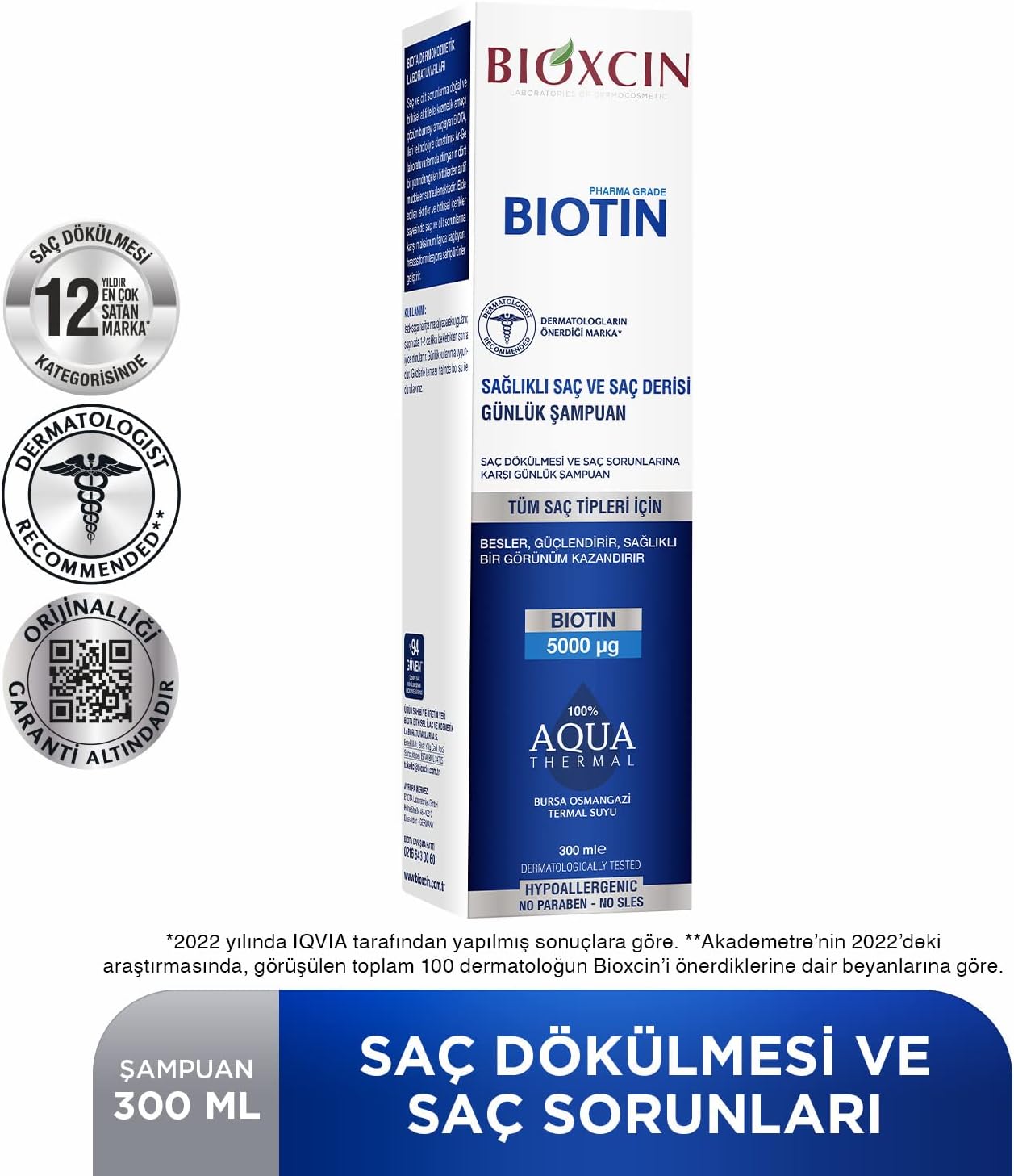 Bioxcin Biotin Daily Shampoo: Healthy Hair & Scalp, 300ml Volume & Strength