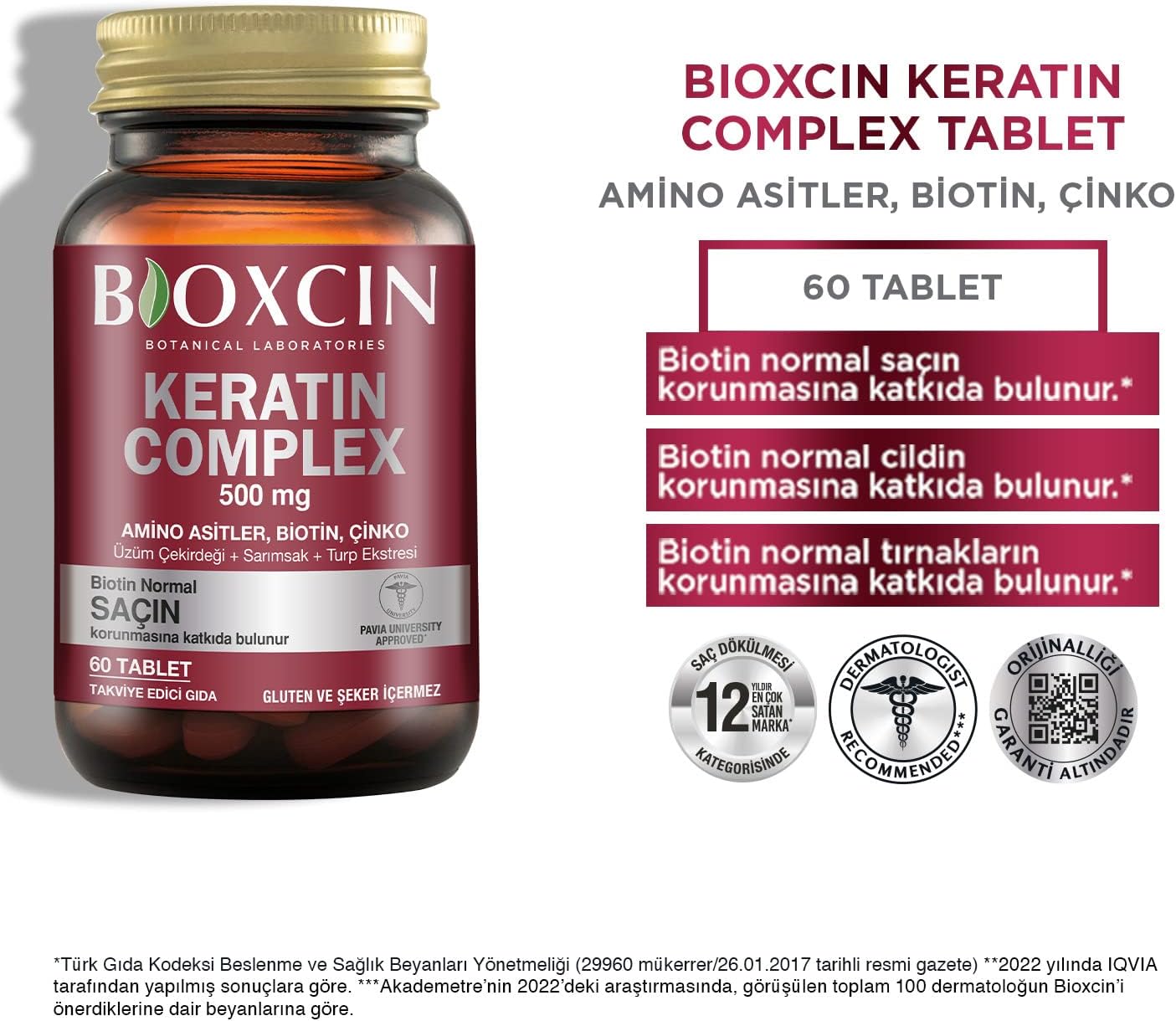 Bioxcin Forte Keratin Complex 500mg Hair Growth Supplement 60 Tablets Biotin Zinc