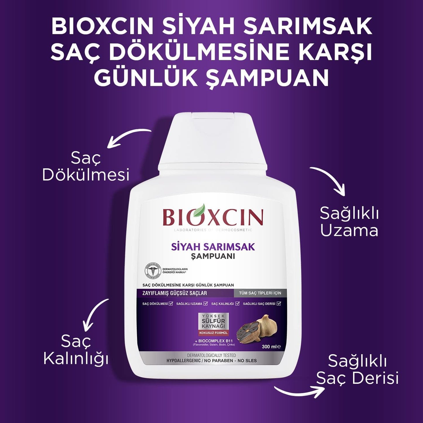 Bioxcin Black Garlic Anti-Hair Loss Herbal Shampoo: Strengthens & Adds Volume (300ml)