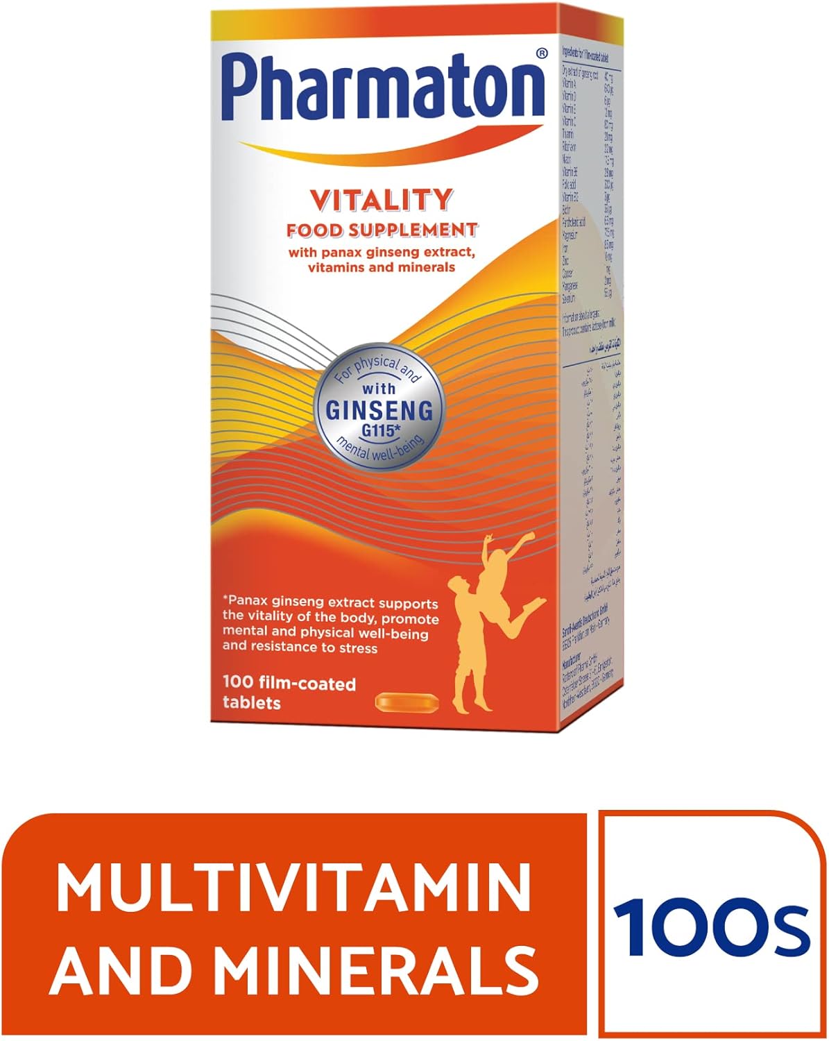 Pharmaton Vitality Daily Energy Supplement with Panax Ginseng, 100 Tablets