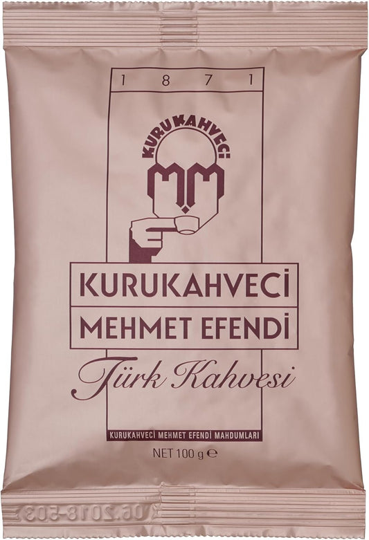 Authentic Kurukahveci Mehmet Efendi Ground Turkish Coffee, Rich Aroma, 100g Foil Pack