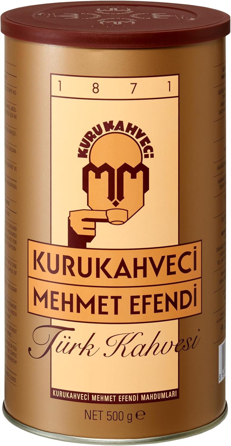 Premium Authentic Kurukahveci Mehmet Efendi Turkish Coffee, Finely Ground Arabica, 500g Tin