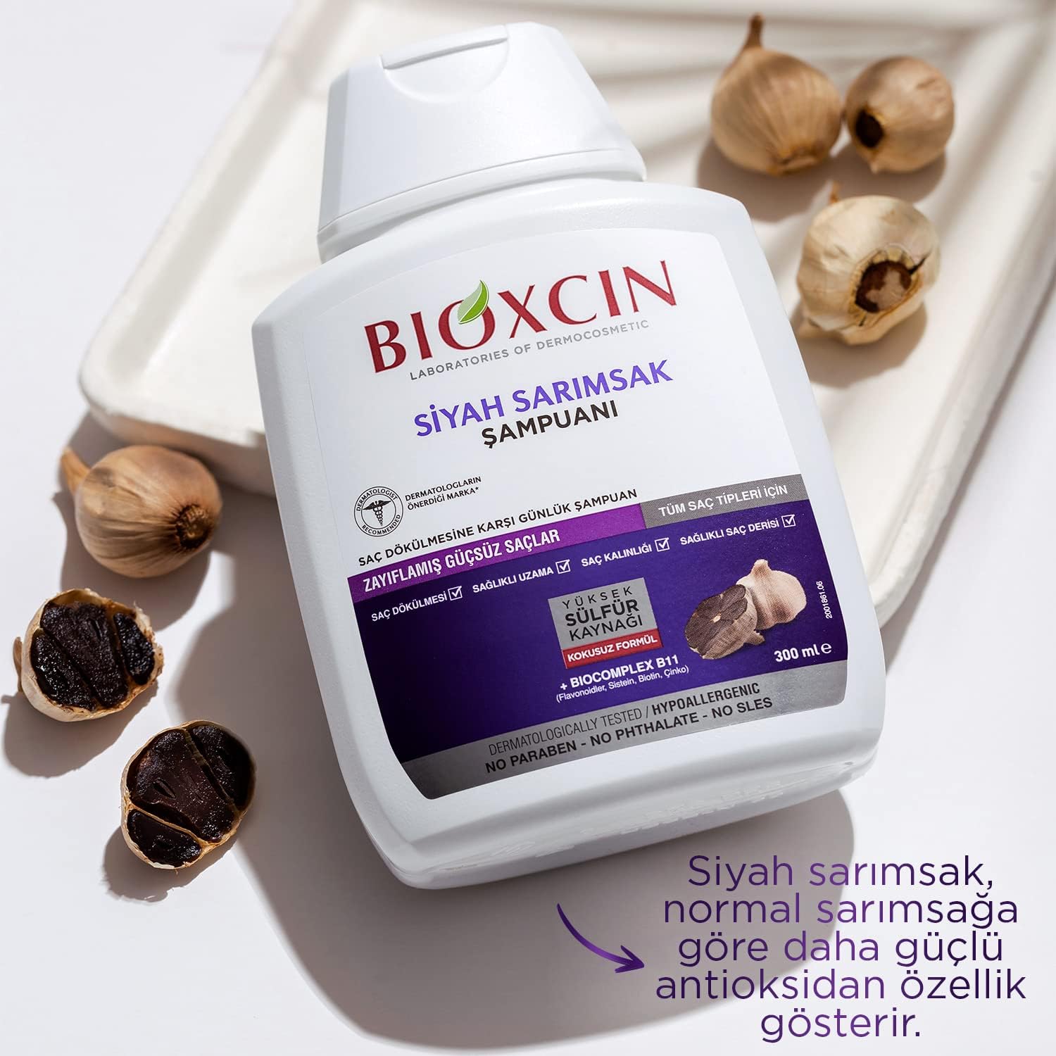 Bioxcin Black Garlic Anti-Hair Loss Herbal Shampoo: Strengthens & Adds Volume (300ml)