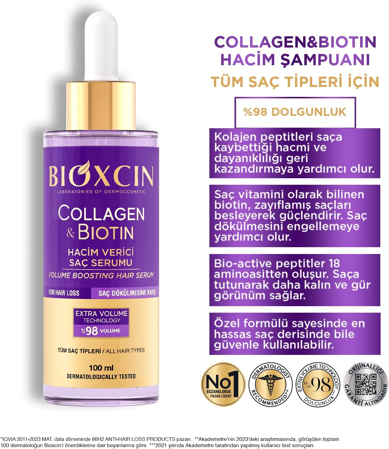 Bioxcin Collagen Biotin Extra Volume Anti-Hair Loss Serum 100ml
