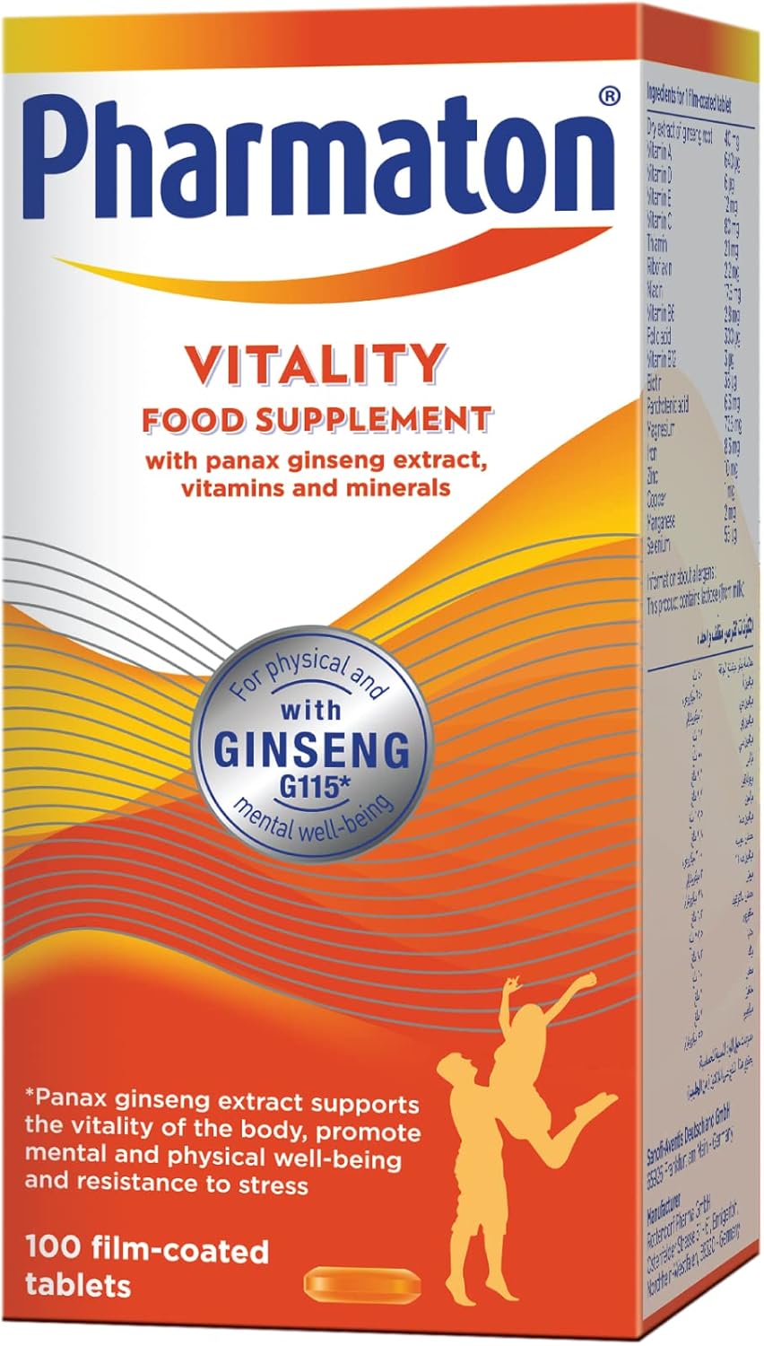 Pharmaton Vitality Daily Energy Supplement with Panax Ginseng, 100 Tablets