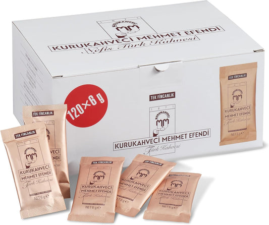 Kurukahveci Mehmet Efendi Premium Fresh Ground Turkish Coffee, 12x120g Foil Packs