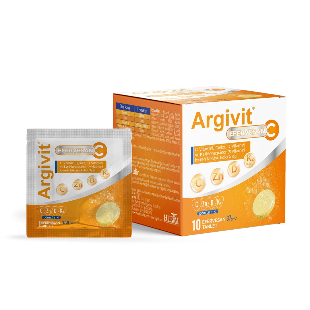 Argivit Effervescent Vitamin C, Zinc, D, K2 Sachets: Immune Support