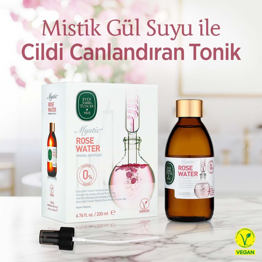 Eyüp Sabri Tuncer Mistik 200ml Natural Isparta Rose Water Glass Bottle Toner