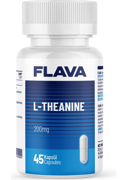 FLAVA L-Theanine 200mg Brain Function Support, Enhance Focus & Relaxation, 45 Capsules