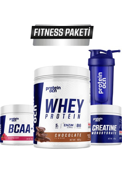 Proteinocean Ultimate Fitness Set: Chocolate Whey, Raspberry BCAA, Creatine, Shaker