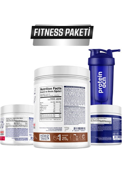 Proteinocean Ultimate Fitness Set: Chocolate Whey, Raspberry BCAA, Creatine, Shaker