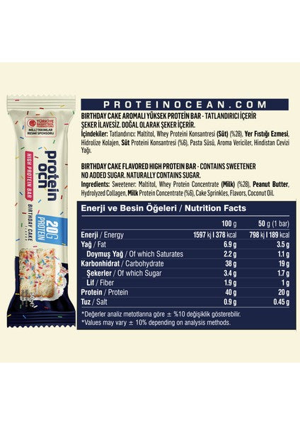 Proteinocean High Protein Low Sugar Birthday Cake Bars 50g 8-Pack Nutritional Snack