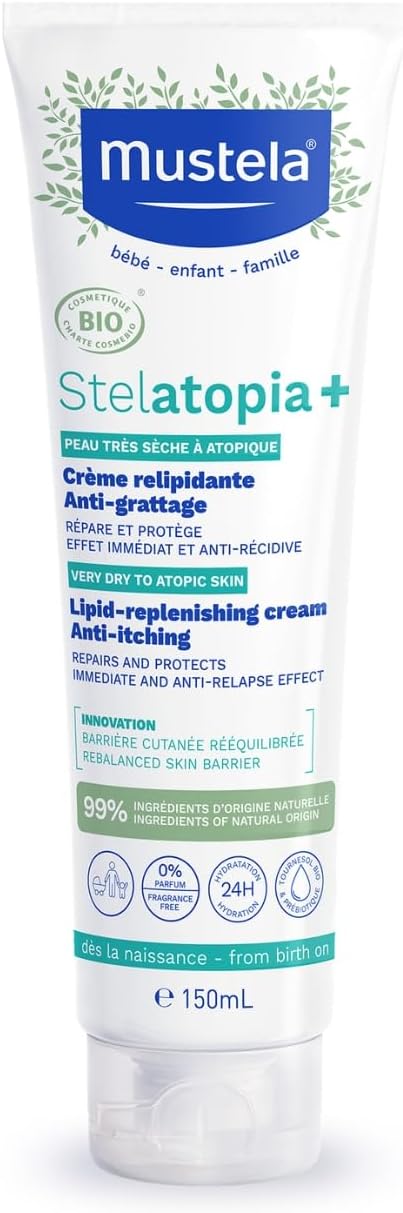 Mustela Stelatopia+ Organic Lipid Replenishing Baby Cream: Eczema-Prone, Anti-Itch, 150ml