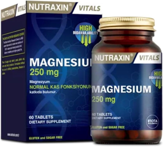 Nutraxin Vitals Magnesium Citrate 250mg Tablets, 60-Count, Bone & Muscle Support