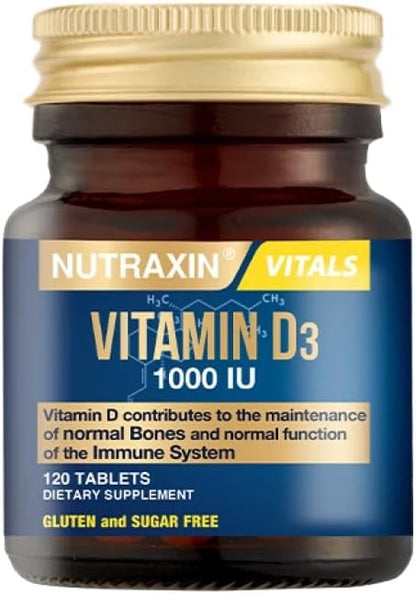 Nutraxin Vitals D3 Vitamin 1000 IU 25 mcg: 120 Tablets for Bone & Immune Support