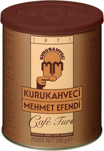 Premium Kurukahveci Mehmet Efendi Turkish Coffee 250g Tin - Authentic Ground Blend