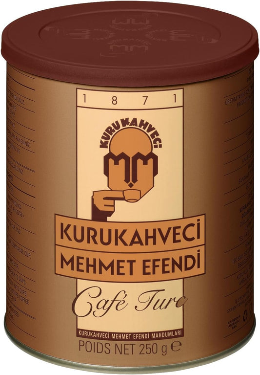 Premium Kurukahveci Mehmet Efendi Turkish Coffee 250g Tin - Authentic Ground Blend