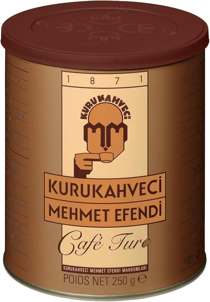 Premium Kurukahveci Mehmet Efendi Turkish Coffee 250g Tin - Authentic Ground Blend