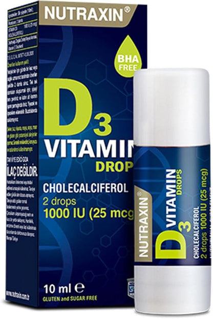 Nutraxin Vitamin D3 Drops 1000 IU 25 mcg Liquid Supplement for Immune Bone Health