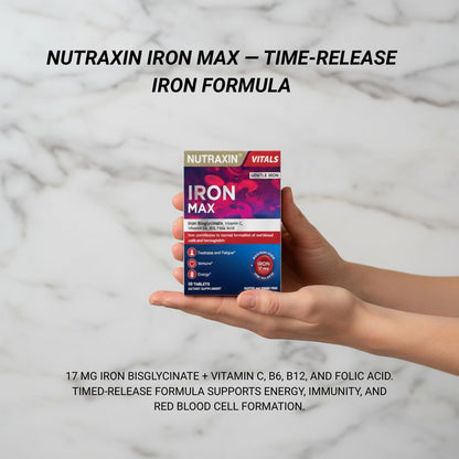 Nutraxin Iron Max 30 Tablets: Bioavailable Iron, C, Folate, B6, B12 Complex