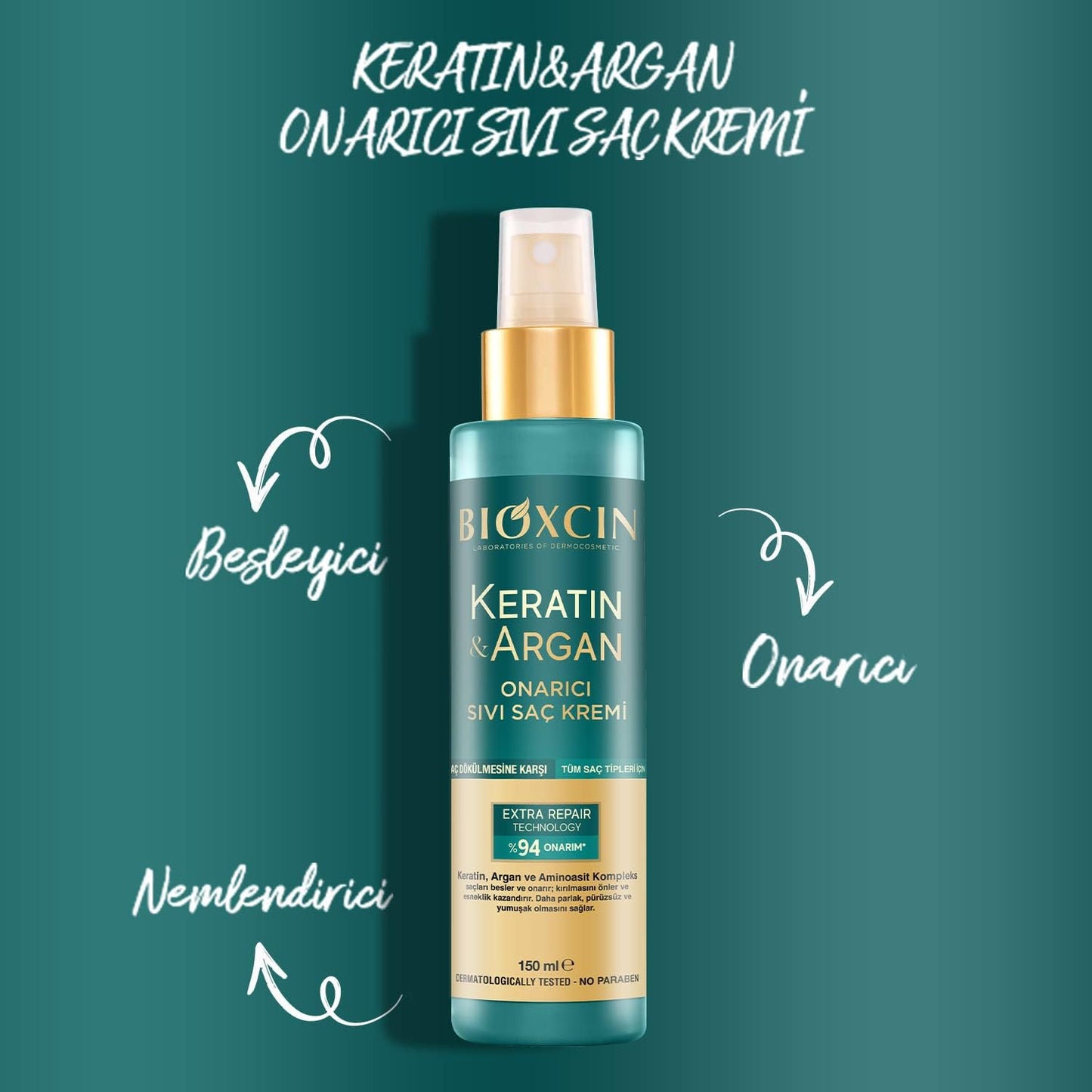 Bioxcin Keratin Argan Liquid Repair Hair Cream 150ml for Damaged Hair