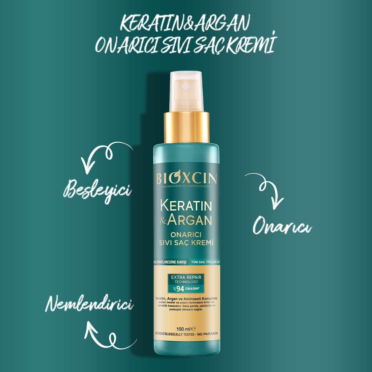 Bioxcin Keratin Argan Liquid Repair Hair Cream 150ml for Damaged Hair