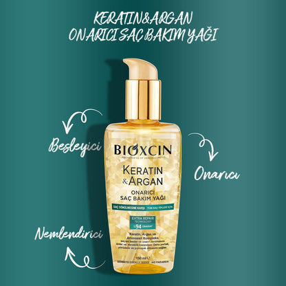 Bioxcin Keratin Argan Repair Hair Oil 150ml for Damaged, Dull Hair