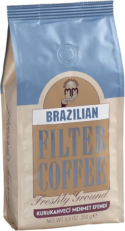 Kurukahveci Mehmet Efendi Brazilian Filter Coffee 250g - Rich, Aromatic, Freshly Ground Arabica