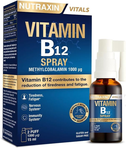 Nutraxin Vitamin B12 Spray 1000 µg Methylcobalamin for High Absorption Vegan Oral Supplement
