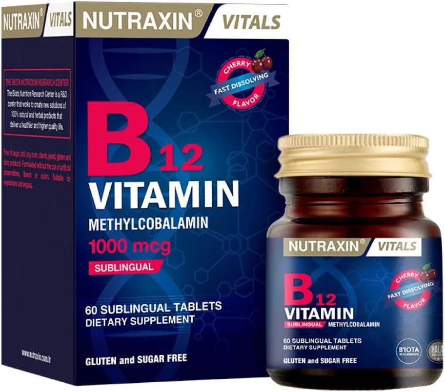 Nutraxin B12 1000mcg Methylcobalamin Sublingual Tablets: Vegan, Fast-Absorbing, 60 Count