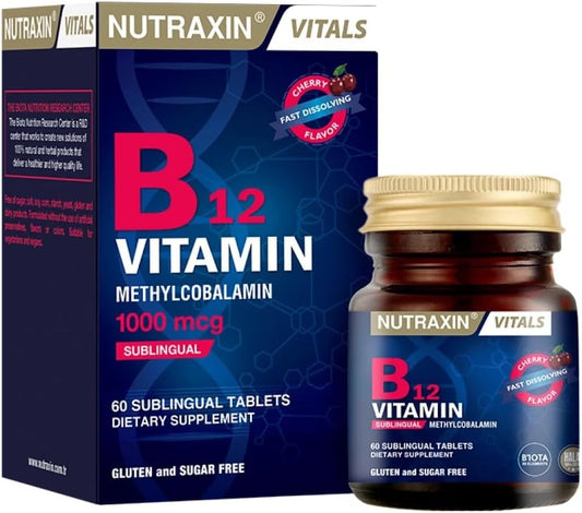Nutraxin B12 1000mcg Methylcobalamin Sublingual Tablets: Vegan, Fast-Absorbing, 60 Count