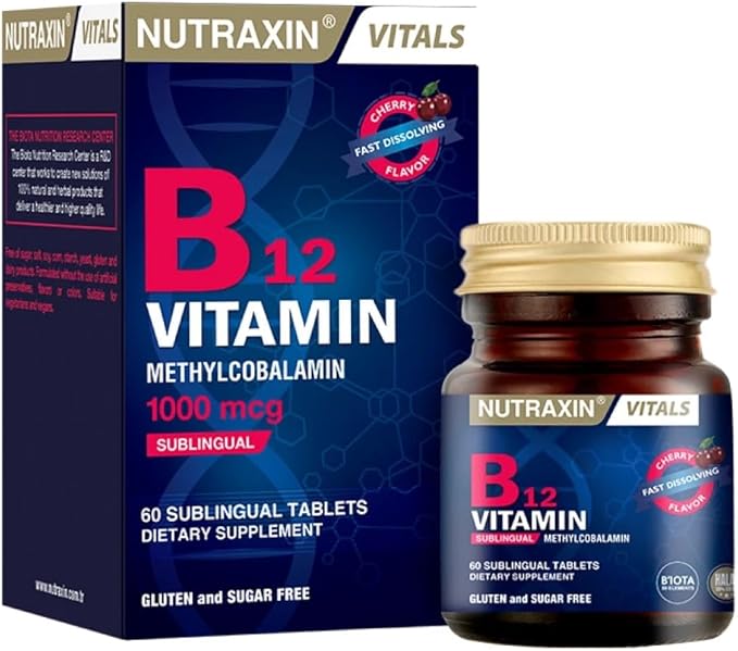 Nutraxin B12 1000mcg Methylcobalamin Sublingual Tablets: Vegan, Fast-Absorbing, 60 Count