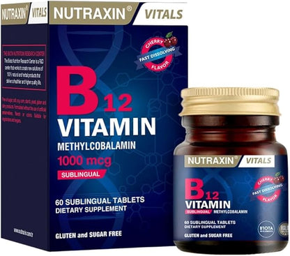 Nutraxin B12 1000mcg Methylcobalamin Sublingual Tablets: Vegan, Fast-Absorbing, 60 Count