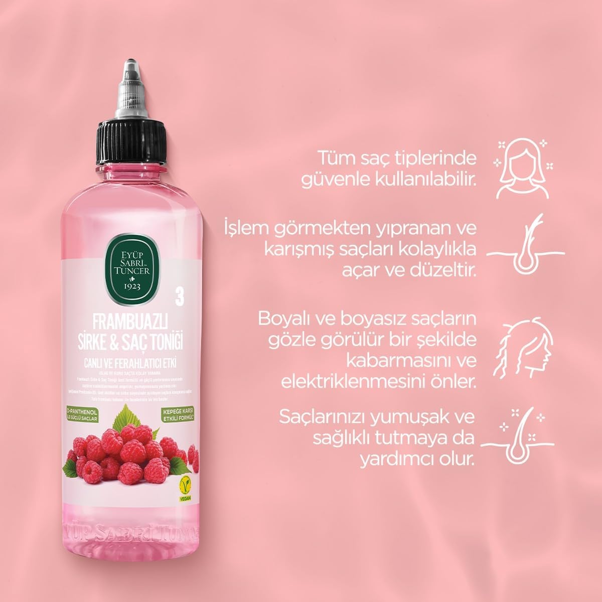 Eyüp Sabri Tuncer Hair Tonic with Raspberry Vinegar 100 ML for Shiny and Healthy Hair - Free from Parabens/Gluten.