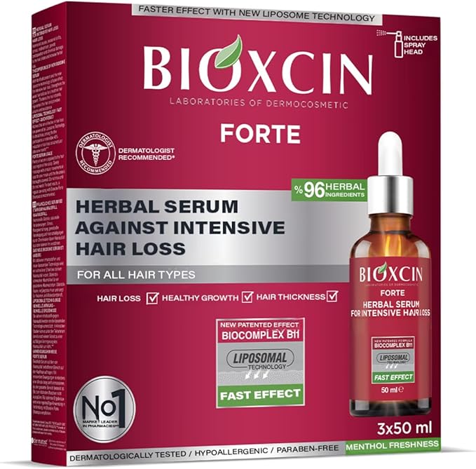 Bioxcin Forte Anti-Hair Loss Serum 3x50ml - Herbal Scalp Strengthening Treatment