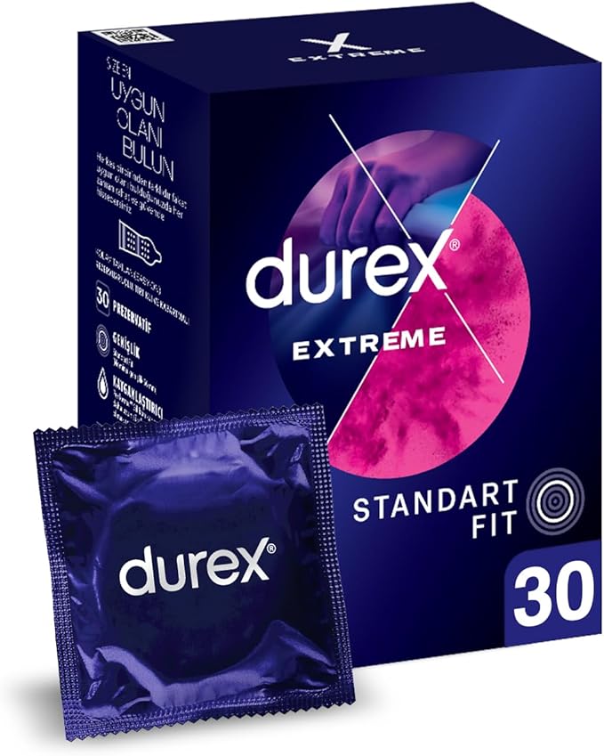 Durex Extreme Ribbed & Dotted Delay Condoms, 30-Count, Enhanced Pleasure