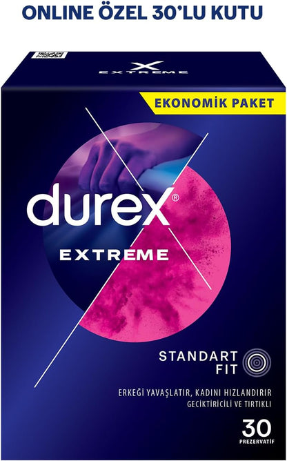 Durex Extreme Ribbed & Dotted Delay Condoms, 30-Count, Enhanced Pleasure