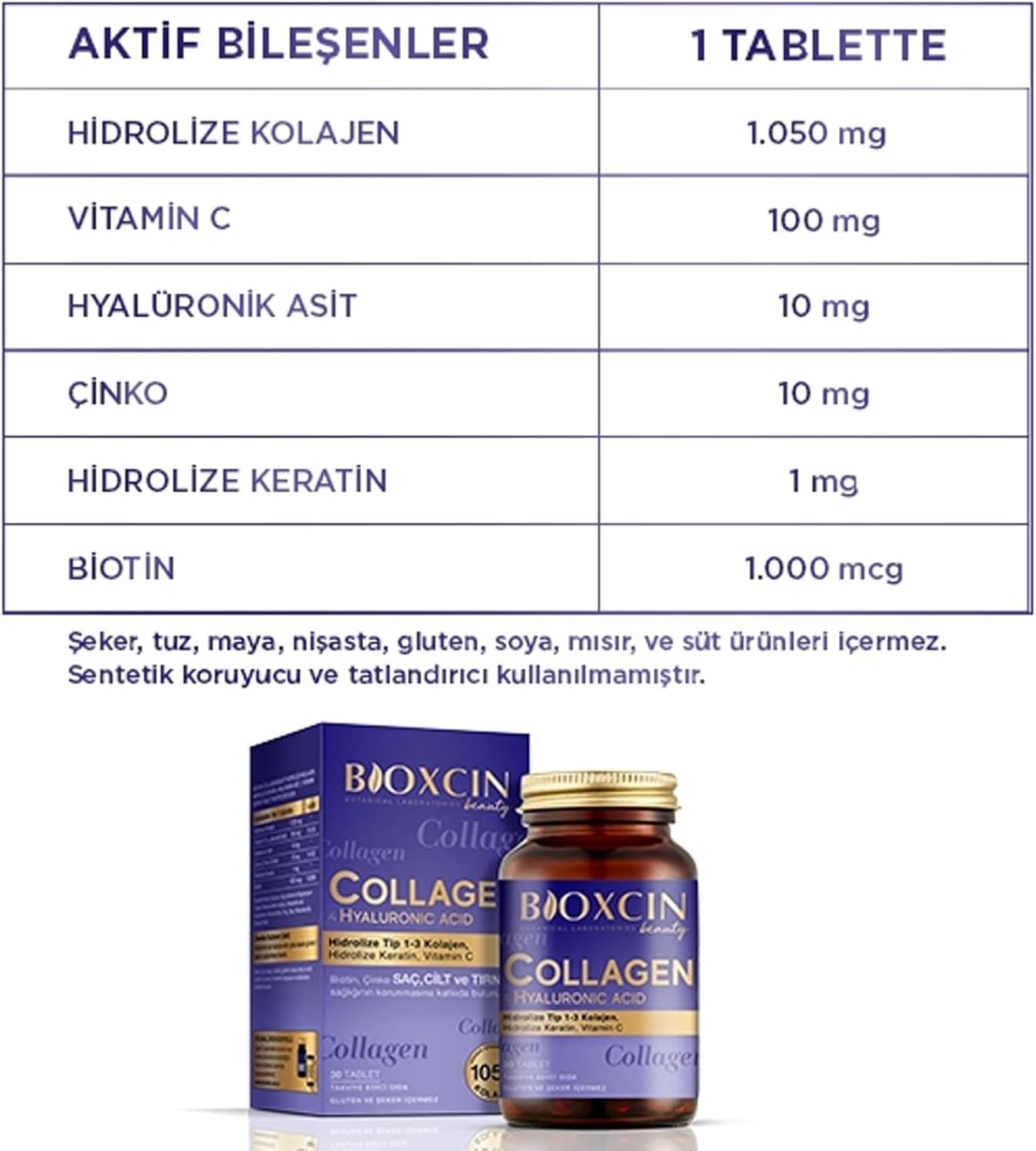 Bioxcin Beauty Collagen 30 Tablets: Hydrolyzed Type I & III for Skin, Hair, Nails