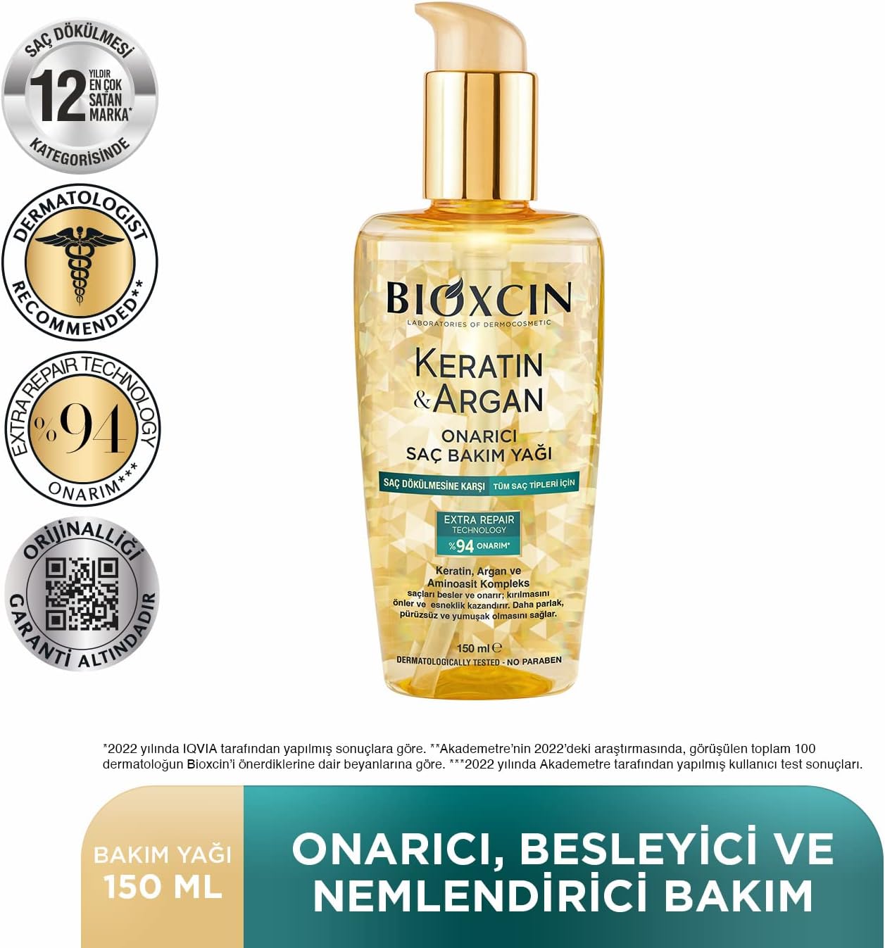 Bioxcin Keratin Argan Repair Hair Oil 150ml for Damaged, Dull Hair